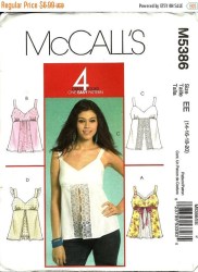 5386  MCCALLS 4 EZ EMPIRE STRAPPY BABY DOLL TOPS PATTERN 14-20